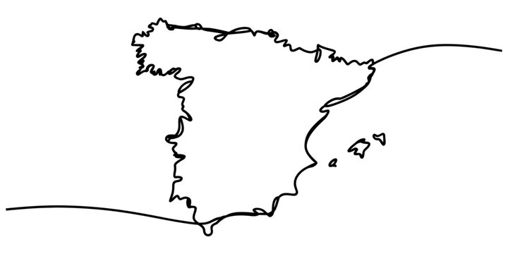 Continuous single line drawing of spain country map silhouette on a simple minimalist style for travel and geography education or business presentation design Vector, illustration
