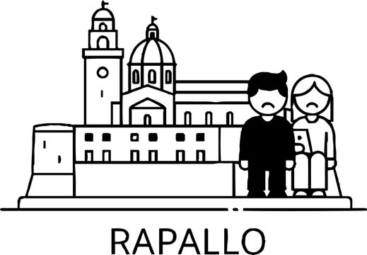 Rapallo city landmark and sad couple icon