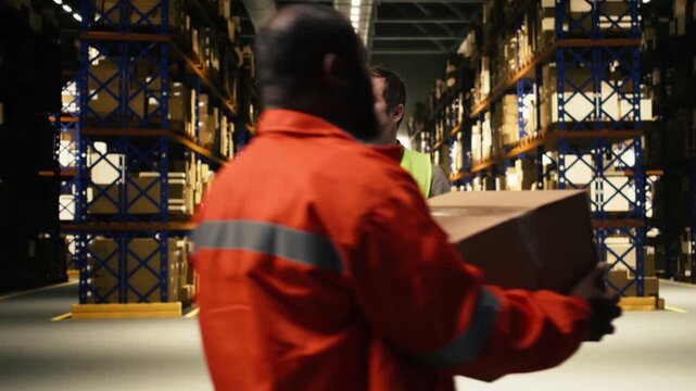 Industrial worker scanning labels of cardboard boxes for inventory accuracy. Distribution center staff ensure shipment details with AWB tags and efficiency in e-commerce order fulfillment.