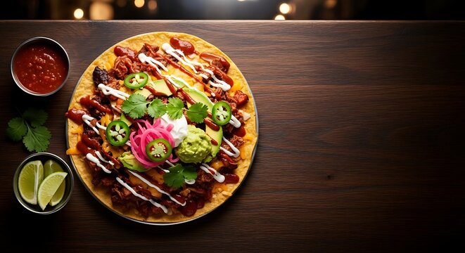 gourmet carne asada street taco with fresh toppings on rustic wooden table warm lighting