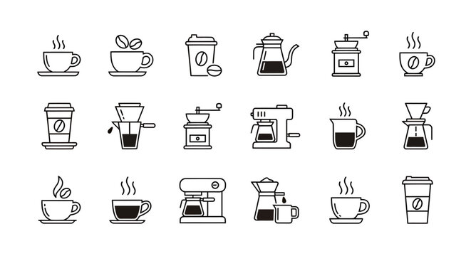 Collection of Vintage Coffee Grinder Icons in Monochrome.