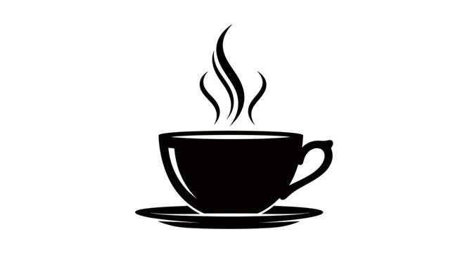Steaming cup of hot coffee with rich aroma and bold dark brew in a saucer.