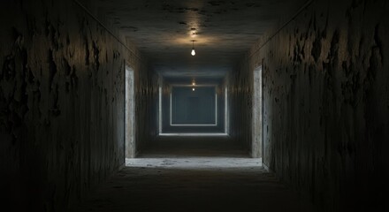 Fototapeta premium Abstract dimly lit corridor with illuminated walls and shadows