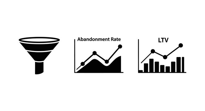 Funnel Chart, Abandonment Rate & LTV Graphs - Business Metrics Icons