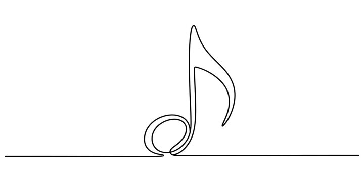 Continuous single line drawing of a musical note symbol representing sound and melody for creative music design projects and artistic graphic illustrations Vector, illustration