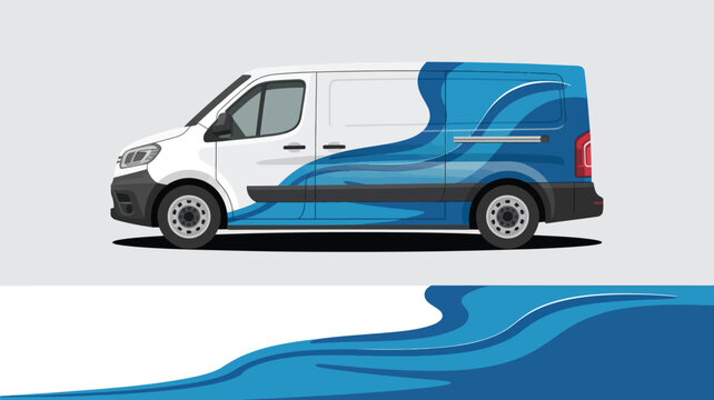 White and blue delivery van vehicle.