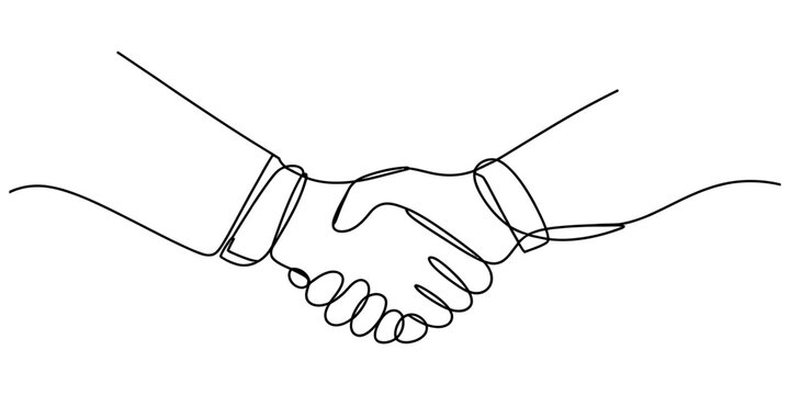 Continuous single line drawing of a business handshake between two people showing a professional agreement and partnership for a successful cooperation Vector, illustration
