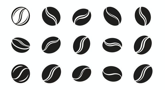 Set of Coffee Bean Icons: Repeated Black Silhouettes for Graphic Resources.