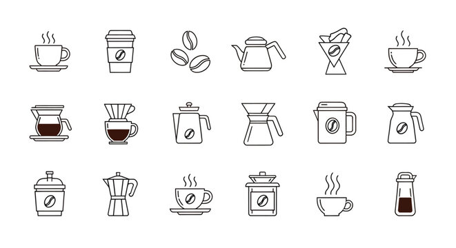 Set of Coffee and Beverage Icons for UI Design and Graphics.