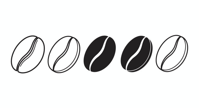 Row of Coffee Beans in Alternating Outline and Filled Styles.