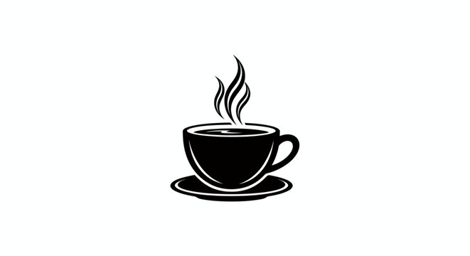 Steaming Cup of Coffee Icon on White Background.
