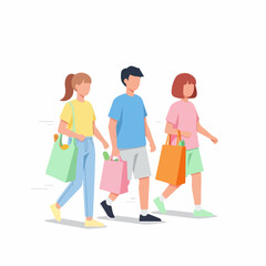 Fototapeta premium Group of young friends walking while carrying shopping bags