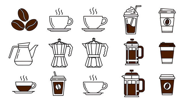 Collection of Various Coffee Brewing Gadgets and Beverages.