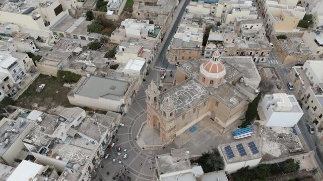 Aerial drone view of Marsaxlokk Parish Church