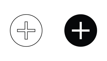 Obraz premium Plus sign addition icon in circular frame for math and user interface design in outline and solid black variations