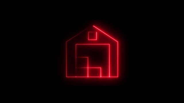 Neon home icon animation. Icon property houses are animated.Bright neon home icon animation. Animated house construction property.Neon line home icon. Neon line Cool linear animated home.4k video