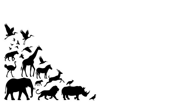 Various animal silhouettes are gathered together on a plain background.