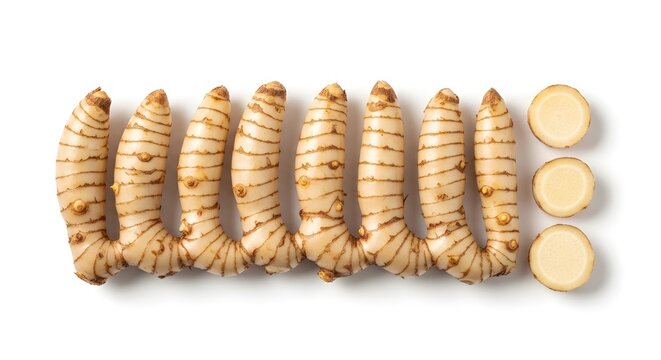 Fresh White Turmeric Root Isolated on White Background for Herbal Medicine, Healthy Cooking, Organic Spice, Detox Drink, Natural Remedy, Wellness Product and Asian Culinary Use
