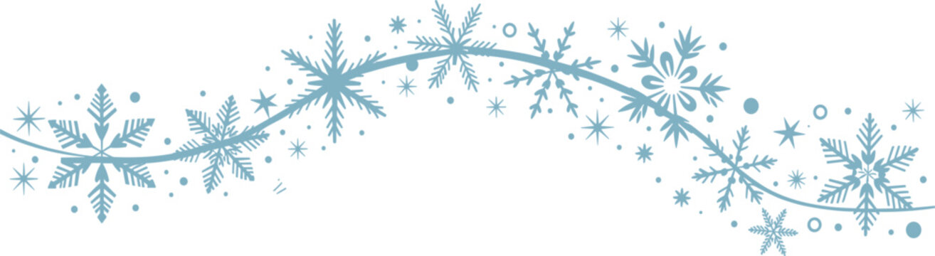 Wavy decorative border pattern with snowflakes and winter crystal elements