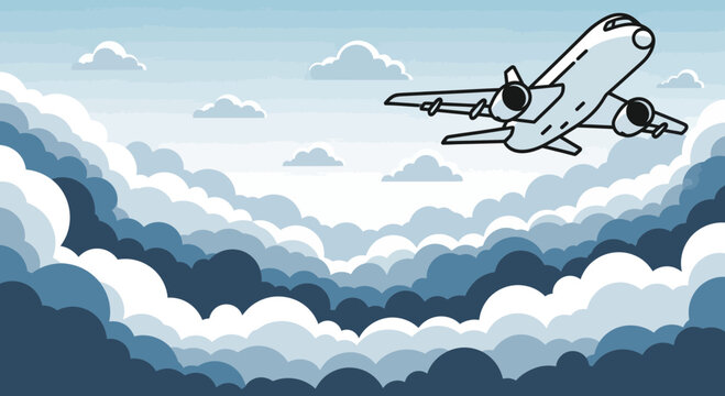Airplane flying through the sky high.
