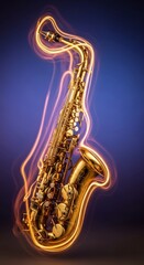 Obraz premium Swirling golden saxophone captures rhythmic energy with luminous light trails and artistic motion blur during a soulful musical performance, light trails, elegance, action