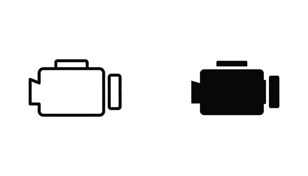 Engine check symbol line art and solid black icon set for automotive diagnostics and service