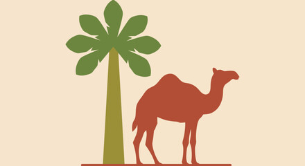 Desert animal icons, camel silhouette, palm tree, vector graphics, desert landscape, safari symbols © Alien
