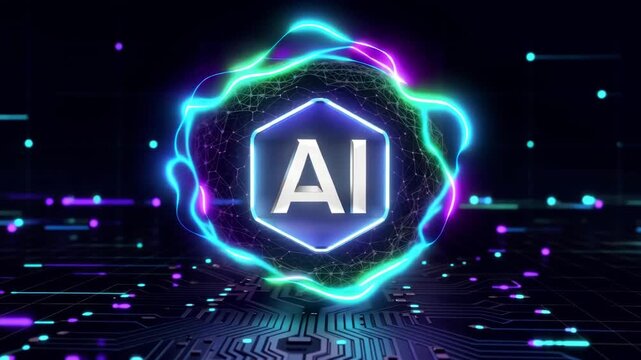 Futuristic AI Logo with Neon Cyber Technology Glow