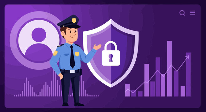 Security guard with shield and lock.