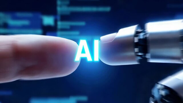 Futuristic Human Robot Interaction with Digital Interface Background