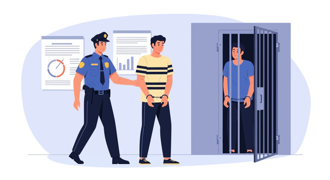 Police officer escorting a prisoner.