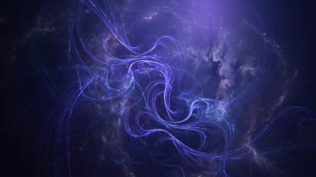 Indigo dark matter neon wisps coiling into smoke-like tendrils in space