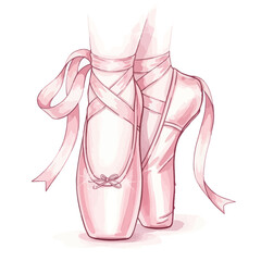 Ballet Dancer's Pink Pointe Shoes with Ribbons Tied © Aziz