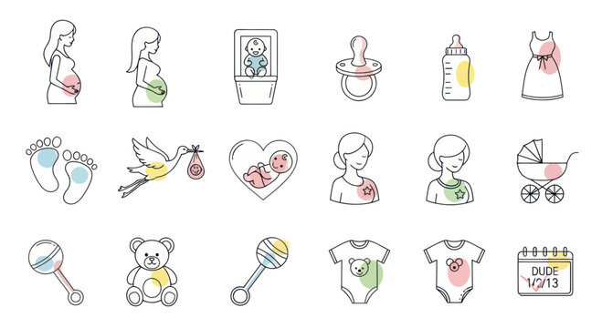 Pregnancy and Baby Icons Set: Maternity, Newborn, and Family Symbols