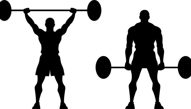 muscular men lifting barbells strength training workout silhouette isolated on transparent background