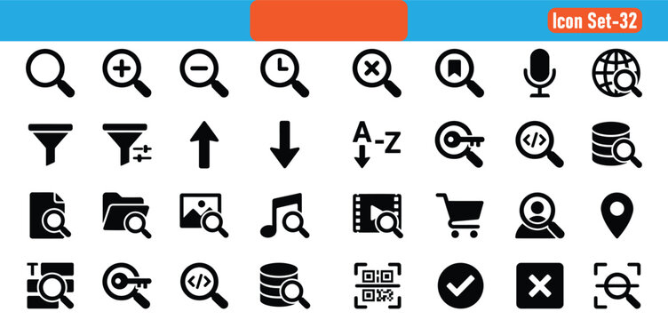 White background and editable icon set 32 vector symbols for ui ux design