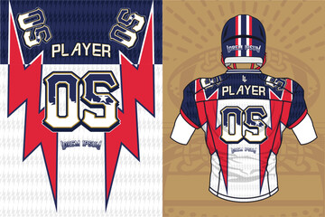 Fototapeta premium Dynamic white and red American football jersey with lightning pattern