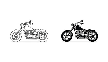 Custom chopper motorcycle silhouette and outline icons for biker club and motor vehicle repair shop branding © Sarah