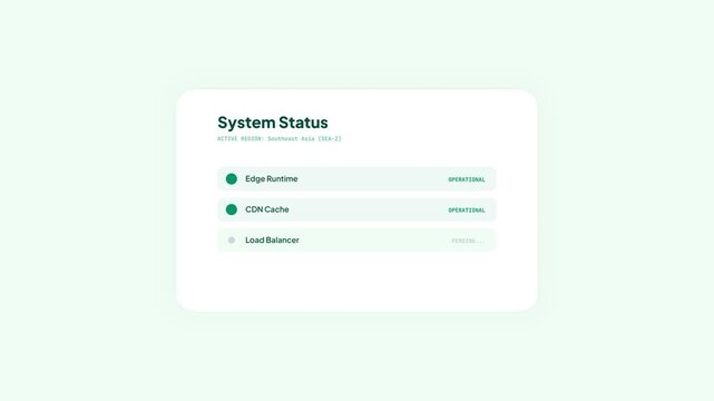 Cloud infrastructure status monitor interface showing edge runtime and load balancer performance
