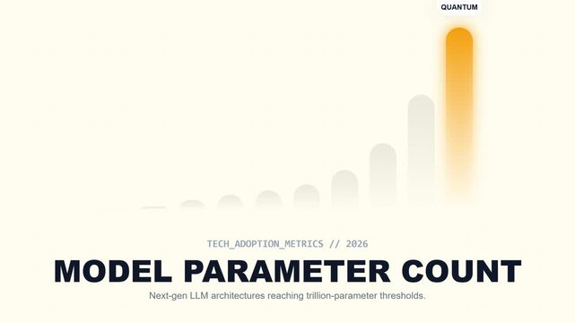 Conceptual motion graphic illustrating next generation large language model parameter count reaching trillion thresholds