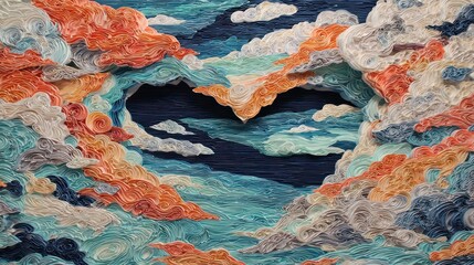 Naklejka premium Colorful Abstract Cloudscape Artwork with Swirling Textures in Warm and Cool Tones