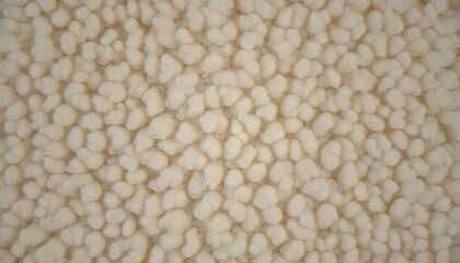 A close-up texture shot of a thick, off-white high-pile shag rug or carpet material with a soft, nubby appearance. © Varos