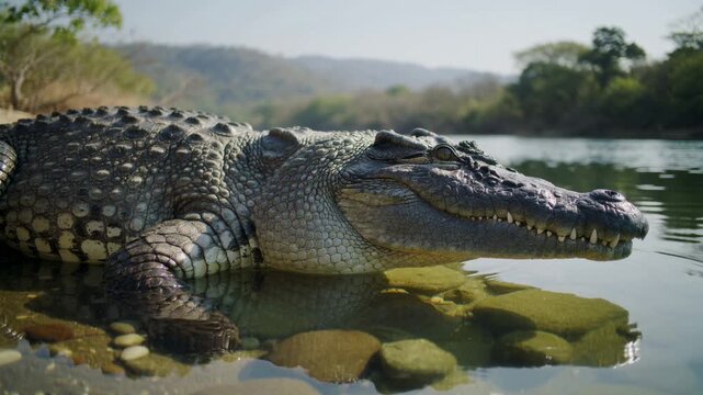 Dangerous Alligator Close Up in River with Sharp Teeth