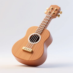 Fototapeta premium A realistic ukulele illustration with a light brown wooden body and gold accents, symbolizing music and creativity, against a clean white background.