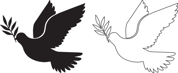 Dove of Peace Silhouette: A striking silhouette of a dove, holding an olive branch, gracefully takes flight, evoking themes of peace, hope, and serenity. © Salman