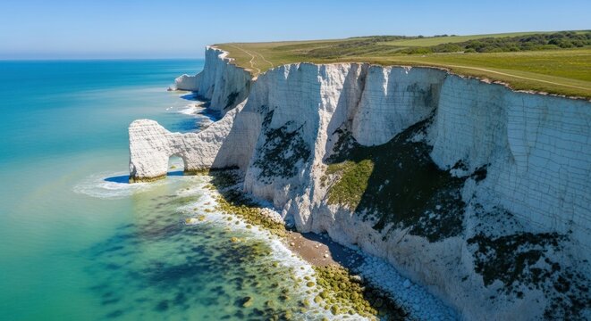 Stunning White Cliffs of Dover and English Channel on a Sunny Day.