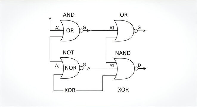 Logic gates diagram with and or not nand nor xor