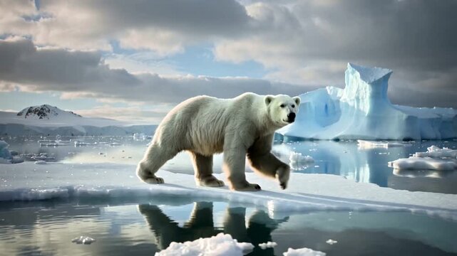 Wild Polar Bear on Ice Floes in Arctic Ocean Environment