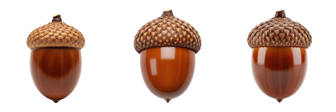 Single Brown Oak Tree Acorn Isolated on White Background, PNG