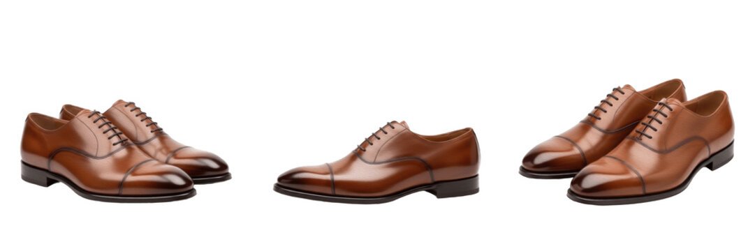 Classic Brown Leather Men's Formal Dress Shoe Isolated on White Background, PNG